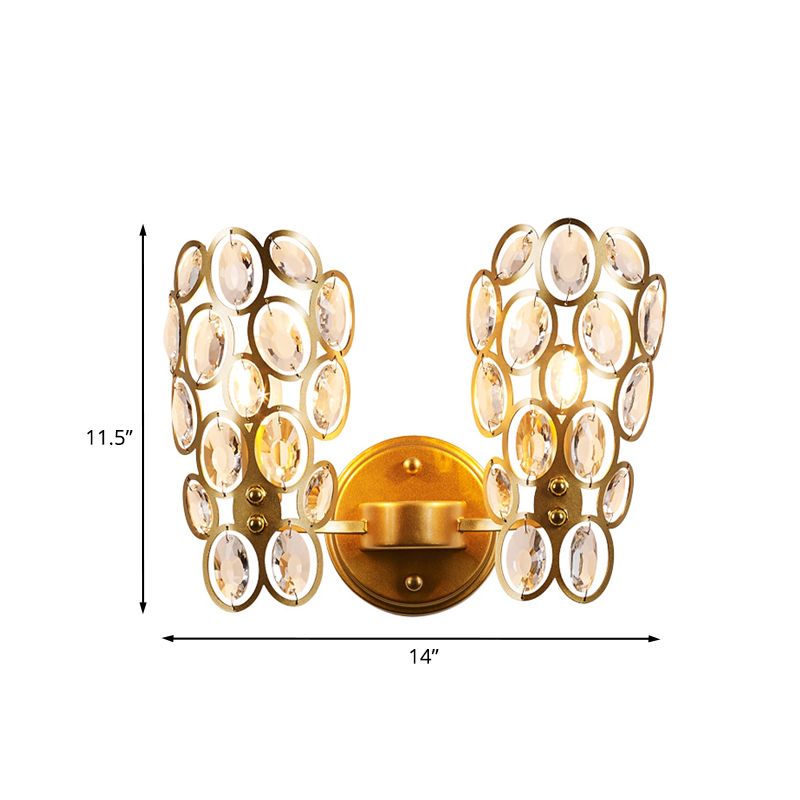 Dot Faceted Crystal Wall Lamp Fixture Modernist 2 Bulbs Gold Finish Wall Mount Light for Bedside