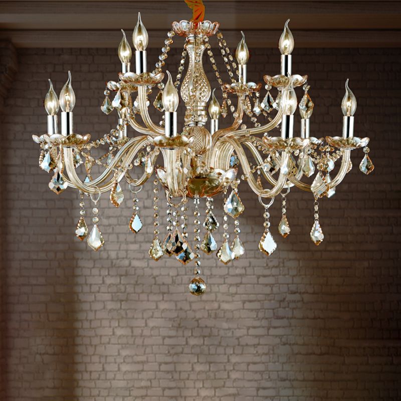 Traditional Unique Chandelier Lights Crystal Hanging Pendant Lights in Gold
