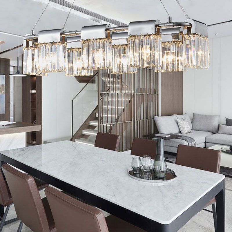 Geometric Island Light Fixtures Modern Crystal 5 Light Island Lights in Silver