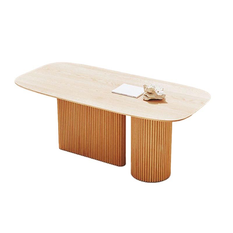 Oval Solid Wood Dining Table Modern White-natural Furniture with Double Pedestal for Home