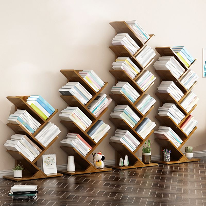 Vertical Contemporary Bamboo Bookcase Closed Back Bookshelf for Home Use