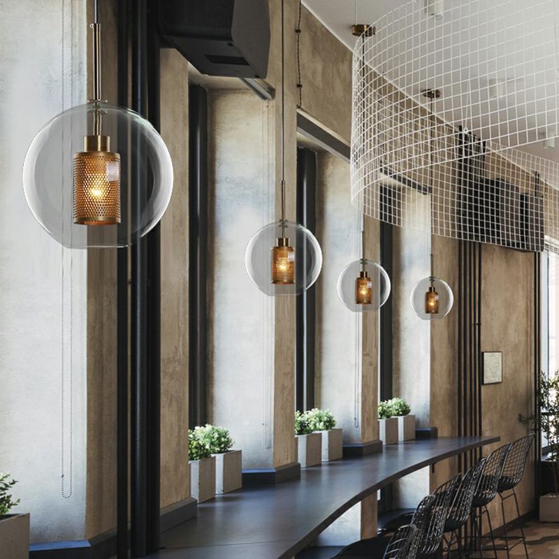 Clear Glass Shaded Hanging Light Simplicity 1 Bulb Restaurant Pendant Light Fixture