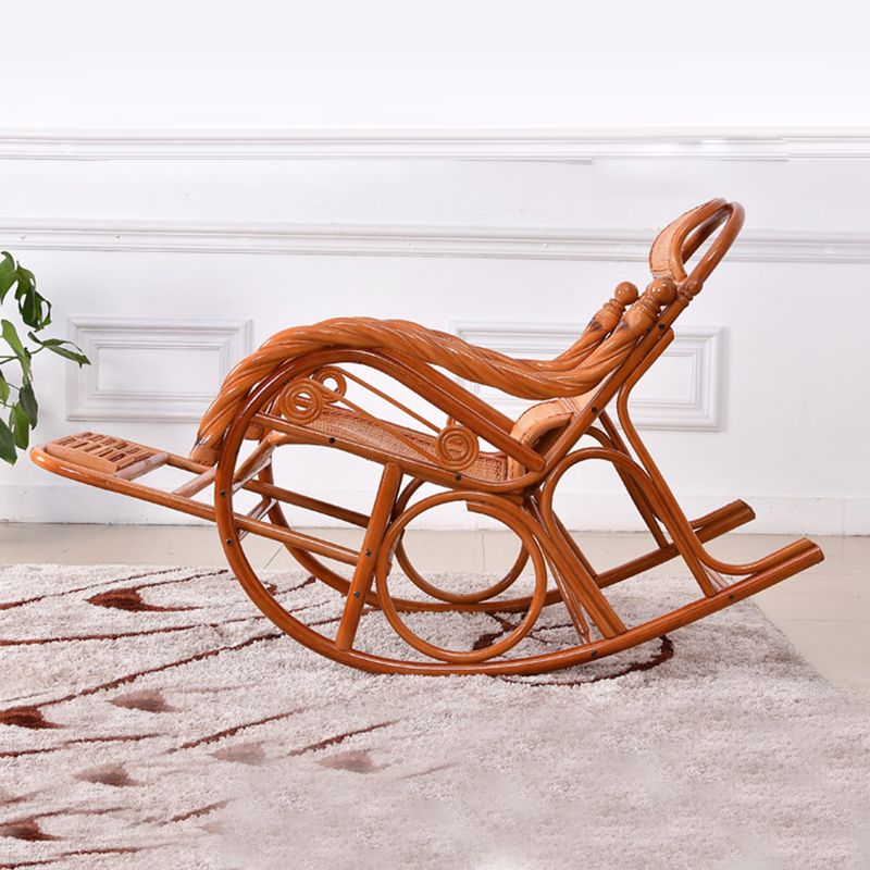 Traditional Rocking Chair Wicker Spindle Backrest Solid Color Indoor Rocking Chair