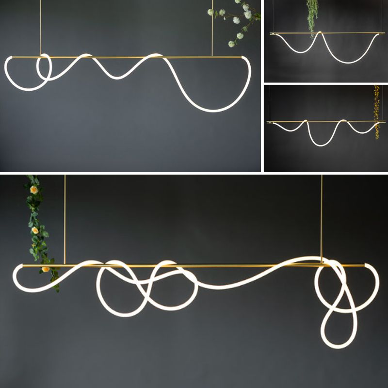 Linear Shape Island Light Modern 1 Light LED Hanging Light in Gold for Living Room