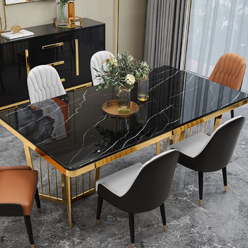Sintered Stone Dining Table Traditional Luxury Dining Table with Gold Frame for Kitchen
