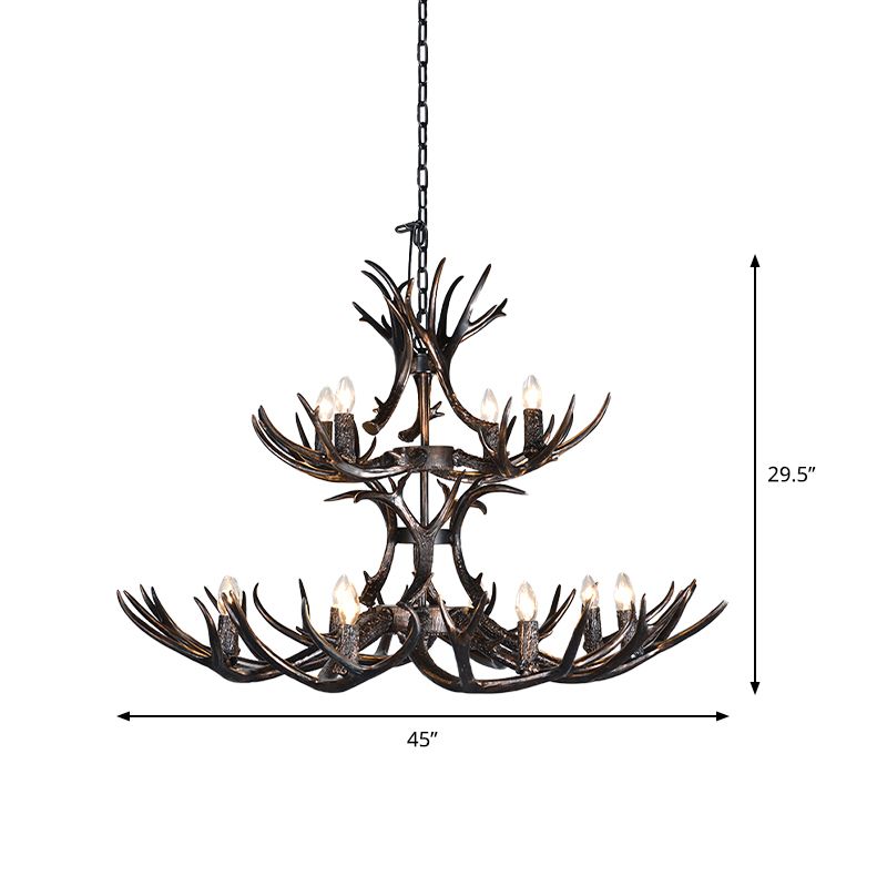 3/5/6 Heads Resin Chandelier Vintage Style Black Candelabra Living Room Pendant Light with Adjustable Chain