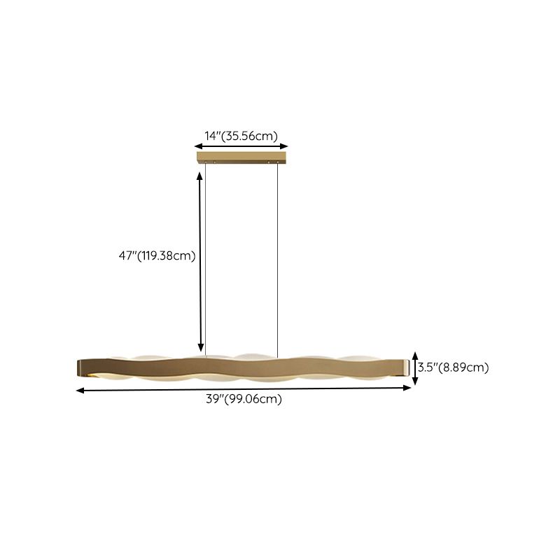Linear Shape Pendant Lighting Modern Style Metal 2 Lights Hanging Lamp in Gold