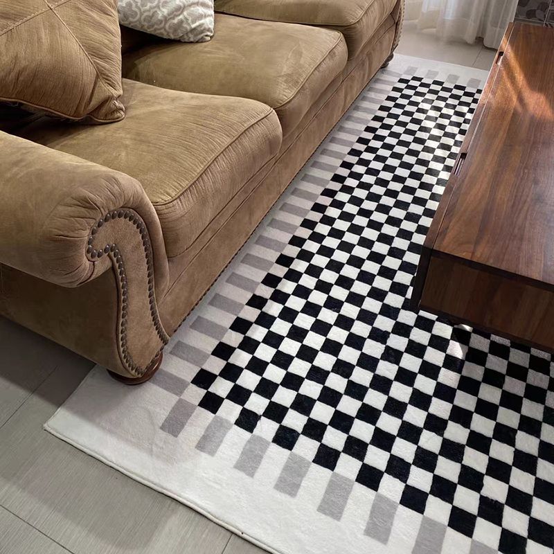 Simplicity Plaid Area Rug Polyester Carpet Non-Slip Backing Rug for Home Decoration