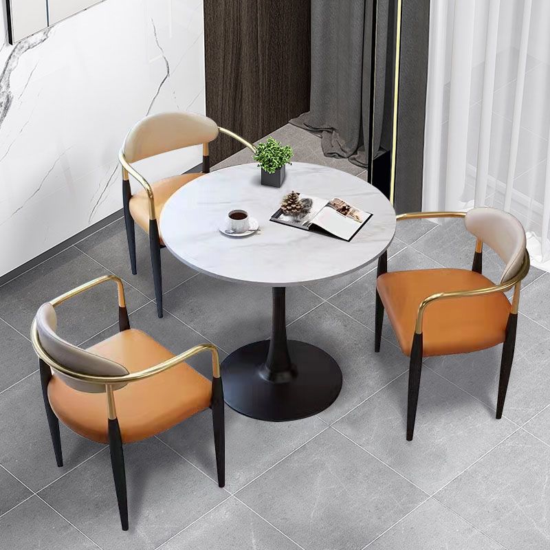 Modern Style Arm Chair Open Back Dining Chair with Metal Legs