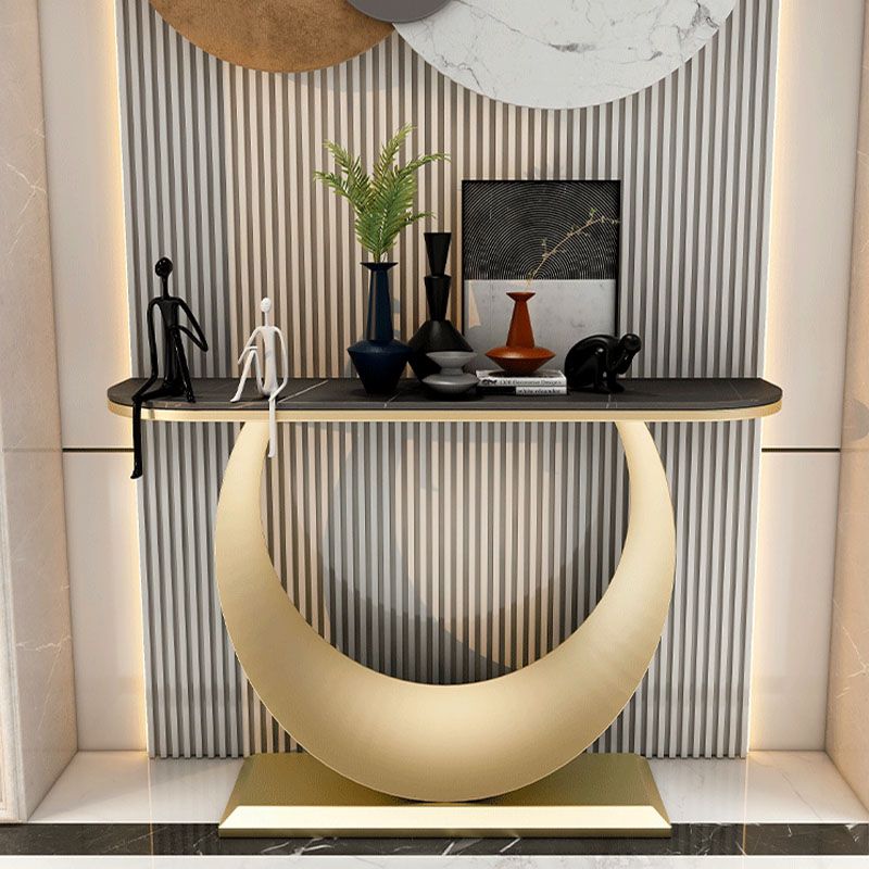 Modern Iron Console Sofa Table Stone Half Moon Console Accent Table for Hall