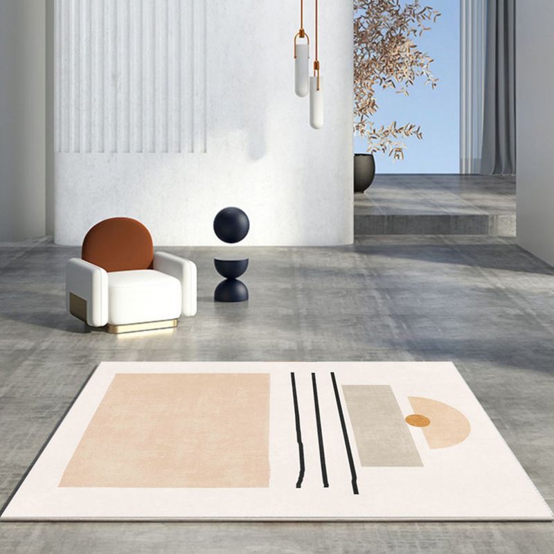 White Tone Modern Area Rug Polyester Abstract Lines Rug Non-Slip Backing Indoor Rug for Living Room