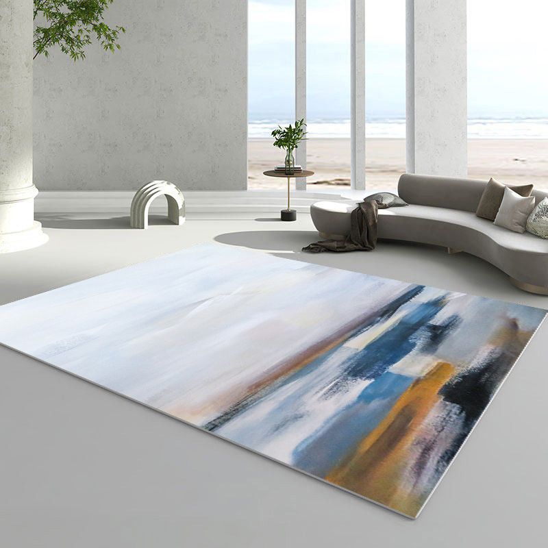 Alfombra gráfica blanca poliéster alfombra contemporánea alfombra resistente a manchas para decoración del hogar