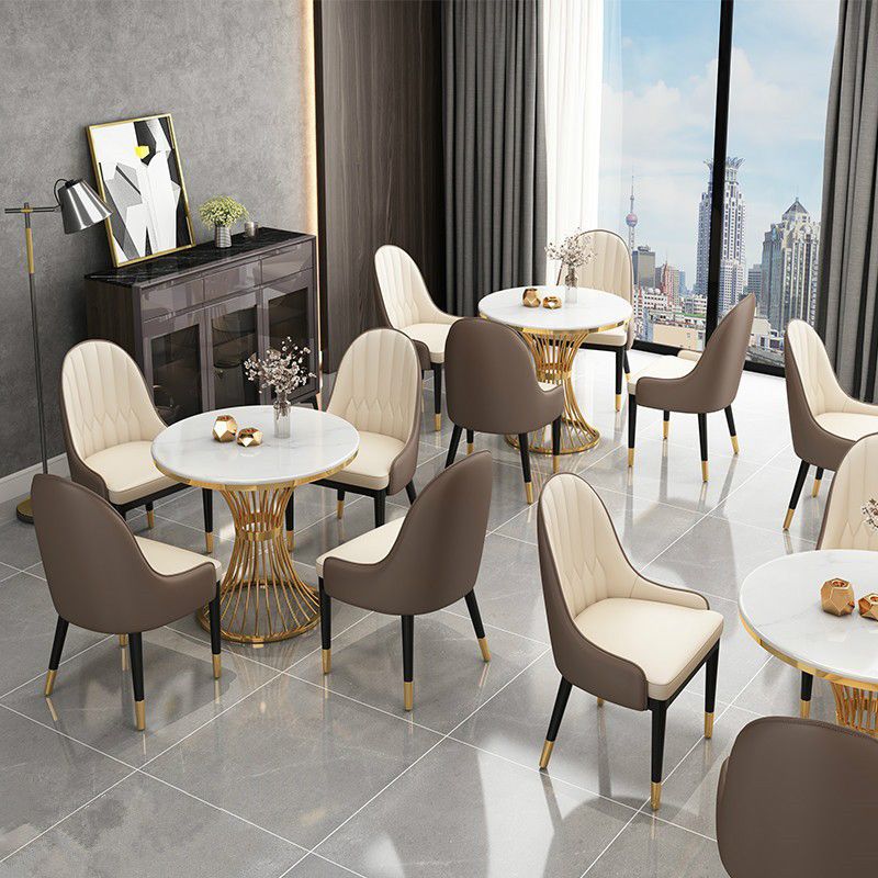 Scandinavian Sintered Stone Dining Room Set Standard Height with Gold Base Dining Furniture