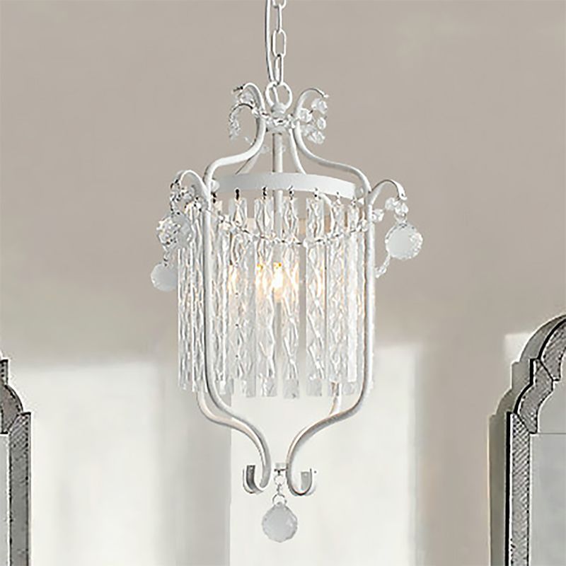 Modernism 1 Light Hanging Ceiling Light Black/White Bird Cage Pendant Light Fixture with Crystal Shade
