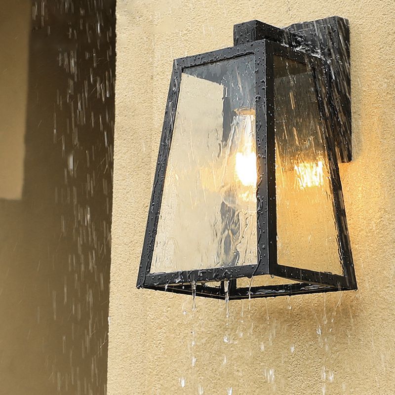 1-Light Rectangular Wall Sconce Modern Simple Style Glass Wall Lighting in Black