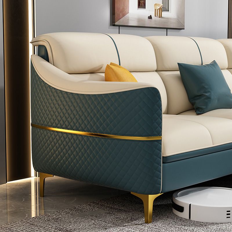Glam 34.6" Wide Beige Settee Leather Gold Standard Seating for Living Room
