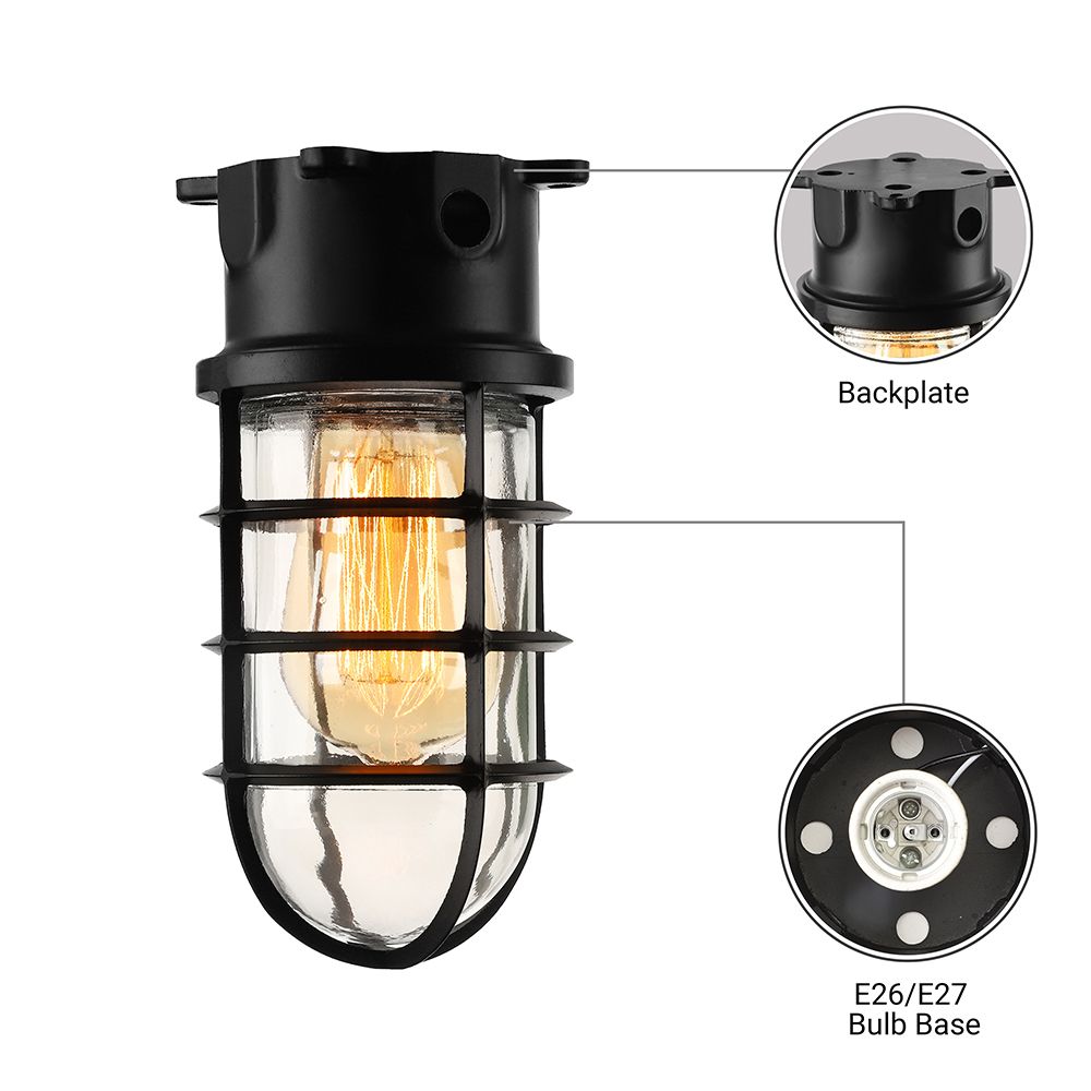 1 lampe avec abat - jour cylindrique Éclairage de plafond en verre transparent industriel salon darksuit noir / blanc / rose avec cage