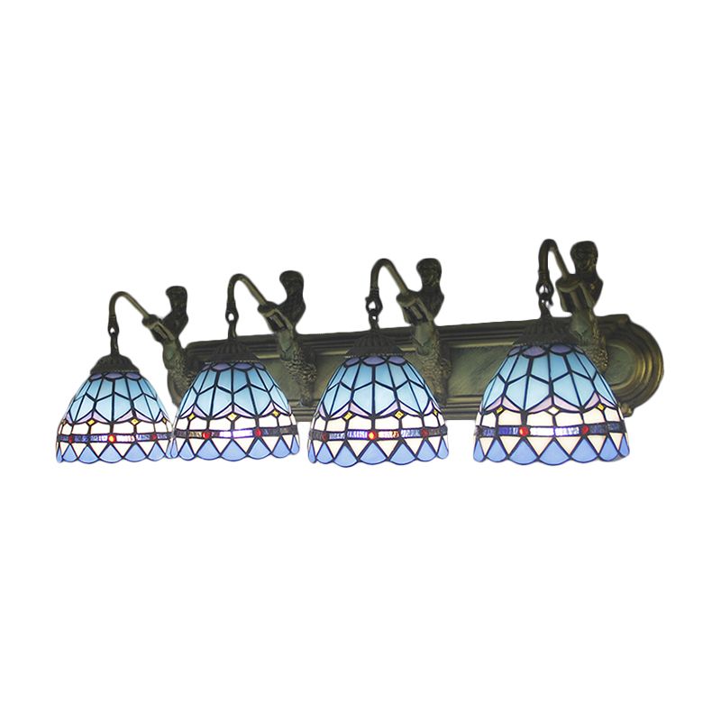 Dome Blue Glass Sconce Light Mediterranean 4 Heads Bronze Wall Mounted Light for Living Room