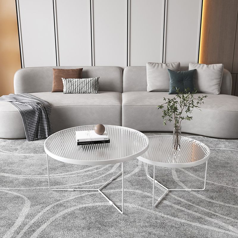Modern Style Round Toughened Glass Table with Metal Cross Legs Coffee Table