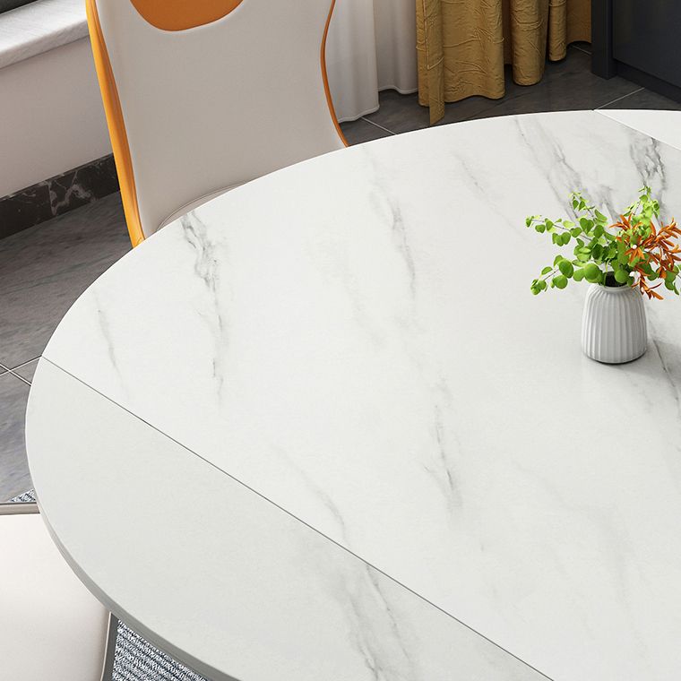 Modern Style Sintered Stone Dining Table White Round Drop-Leaf Table with Pedestal Base