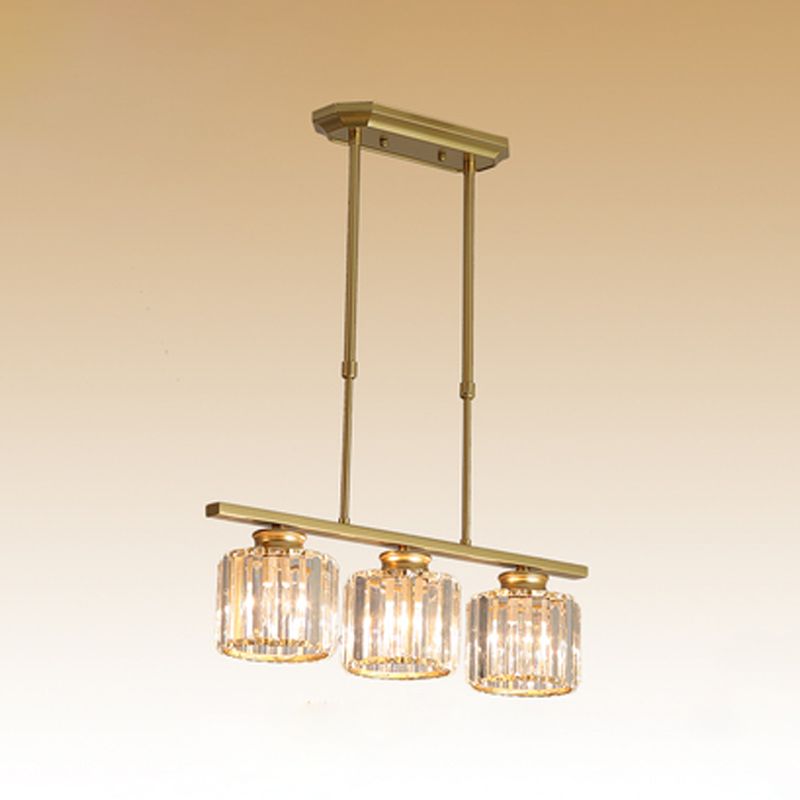 Modern Simple Island Pendant Cylinder Crystal Shade Island Light for Restaurant