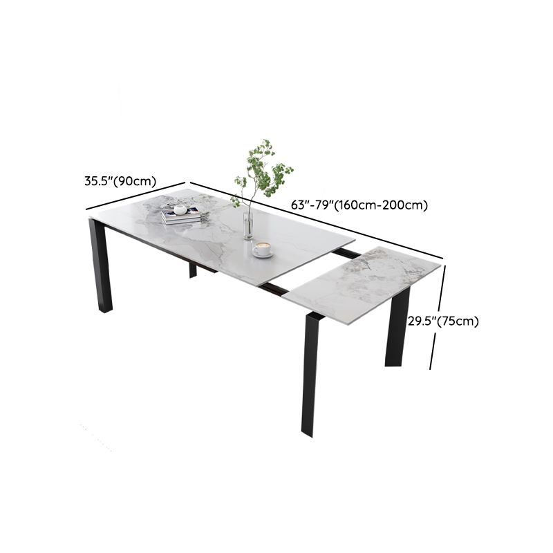 Modern Rectangular Stone Top Dining Table Extendable for Small Spaces in Grey