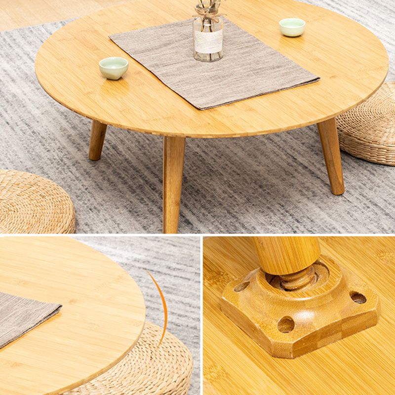 Round Wood Coffee Table Scandinavian 4 Legs Natural Cocktail Table