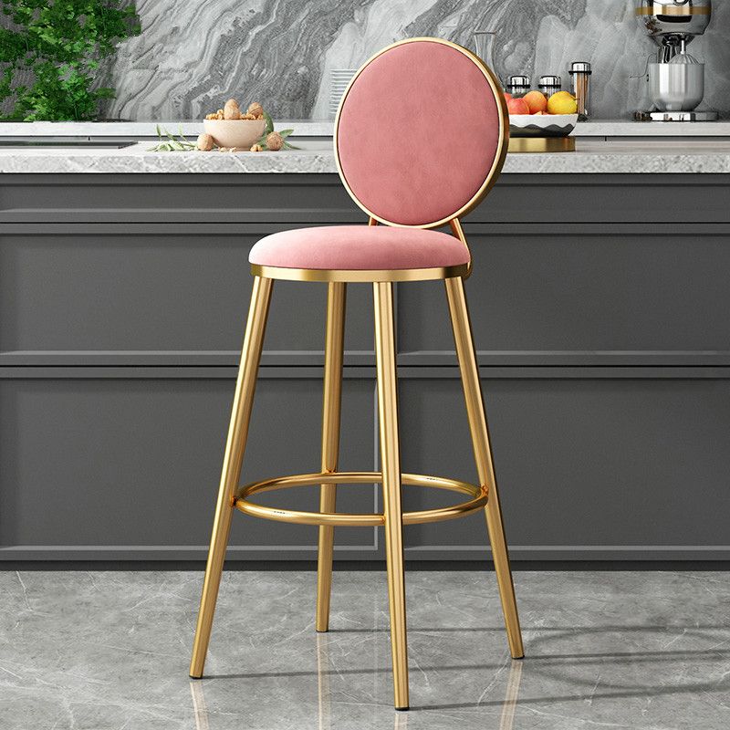Nordic Glam Style Bar-stool Round Counter Bar-stool with Metal Legs for Home