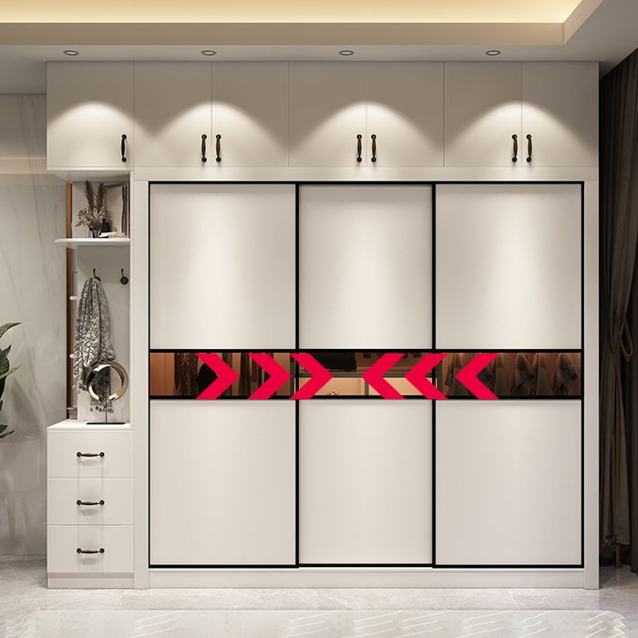 Engineered Wood Wardrobe Cabinet White Modern Wardrobe with Drawer