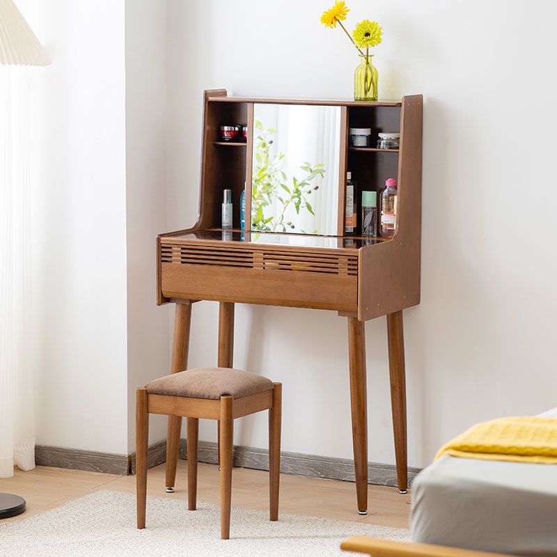 Modern Drawer Dressing Table Solid Wood Dresser Mirrored Vanity in Brone