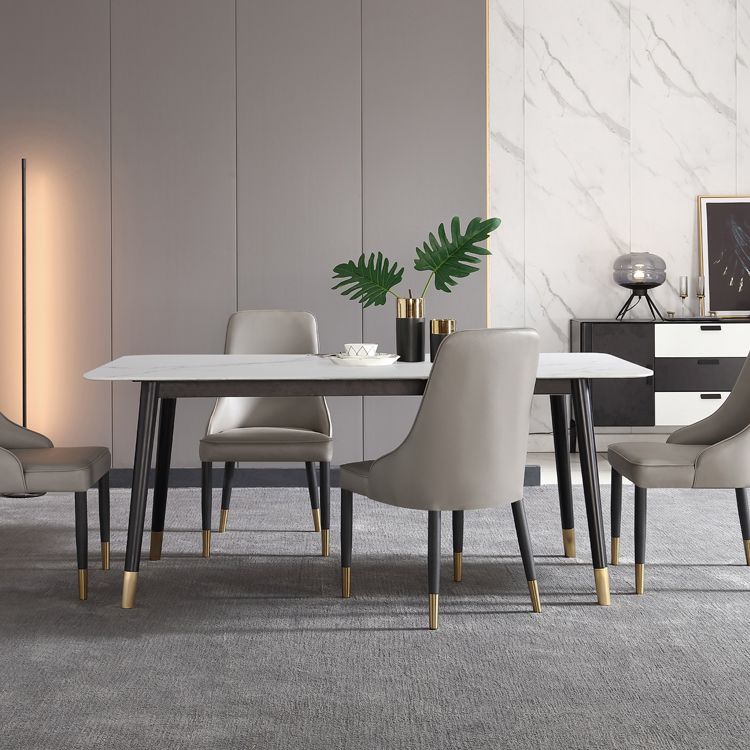 Estilo industrial Mesa de comedor de piedra sinterizada 4 Table de rectángulo base de piernas para el hogar