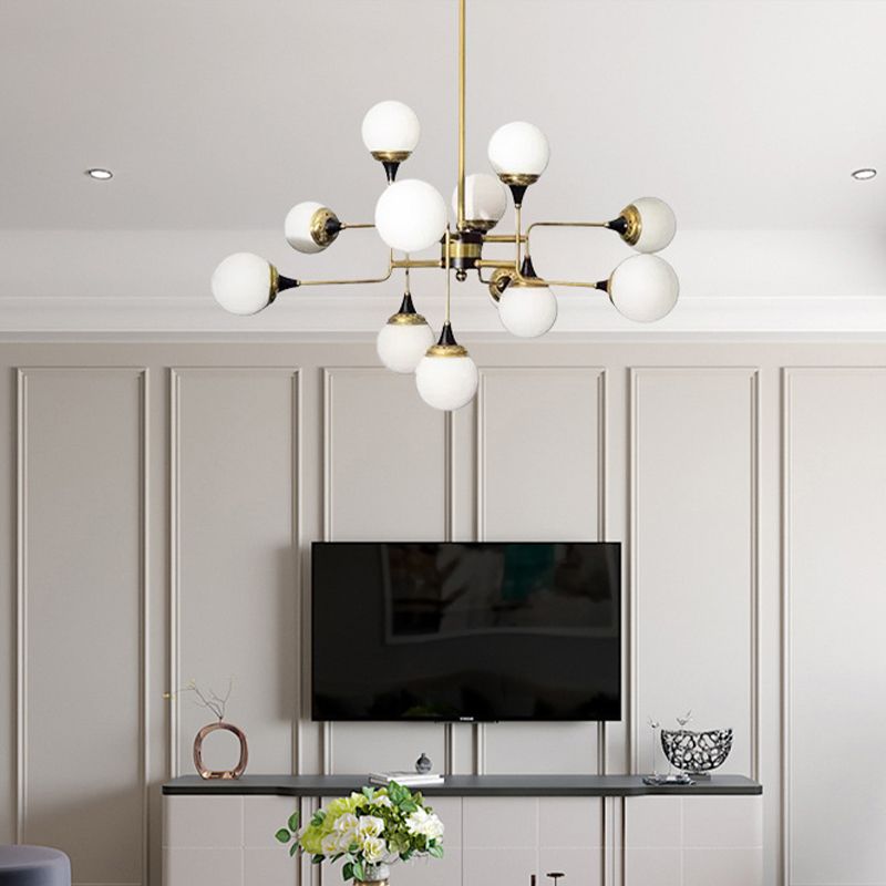 Bubble Chandelier Lamp Modernity Milky Glass 12 Heads Gold and Black Pendant Lighting Fixture for Dining Room