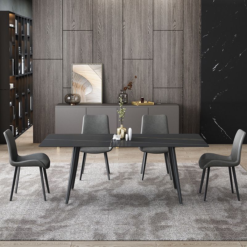 Industrial Dining Table with Black Stone Rectangle Dining Table for Kitchen