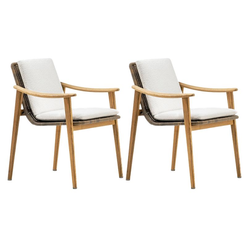 Contemporary Patio Dining Armchair with Water Repellent Finish Cushion in White