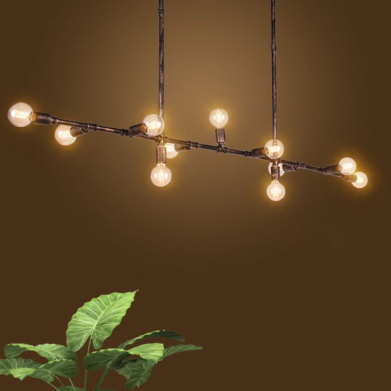 7/11 Lights Exposed Island Pendant Light Farmhouse Style Antique Bronze Wrought Iron Hanging Island Light