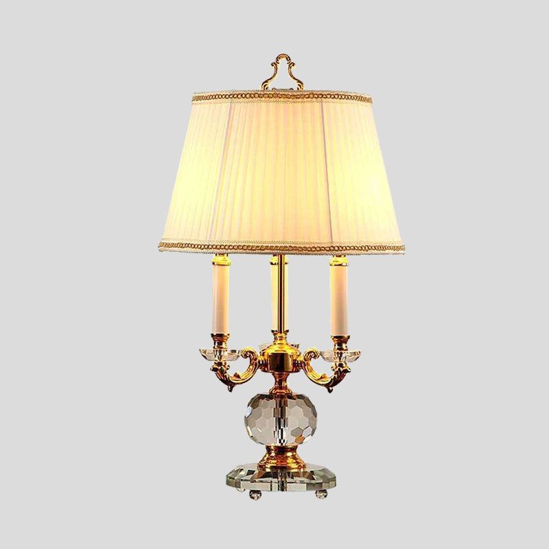 Tissu tableau évasé Light moderne 3 têtes lampe de lecture blanche avec base en cristal à facettes