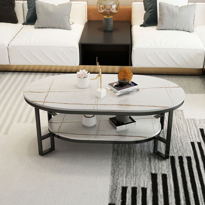 Glam Slate Oval Coffee Table Frame Coffee Table with Storage