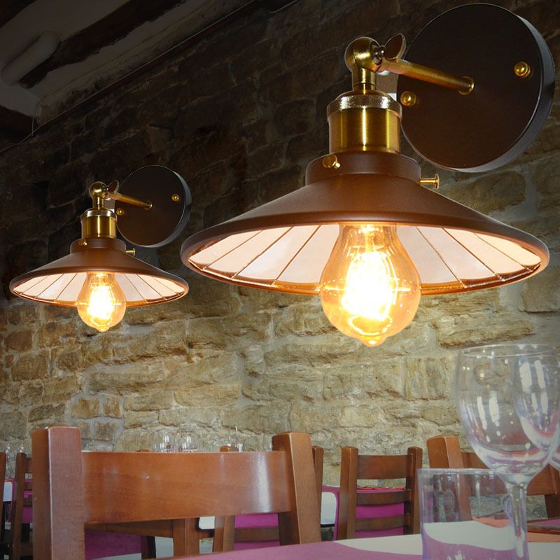 Antiqued Wide Flare Sconce Light Fixture 1 Head Metallic Wall Mounted Lamp in Black for Restaurant