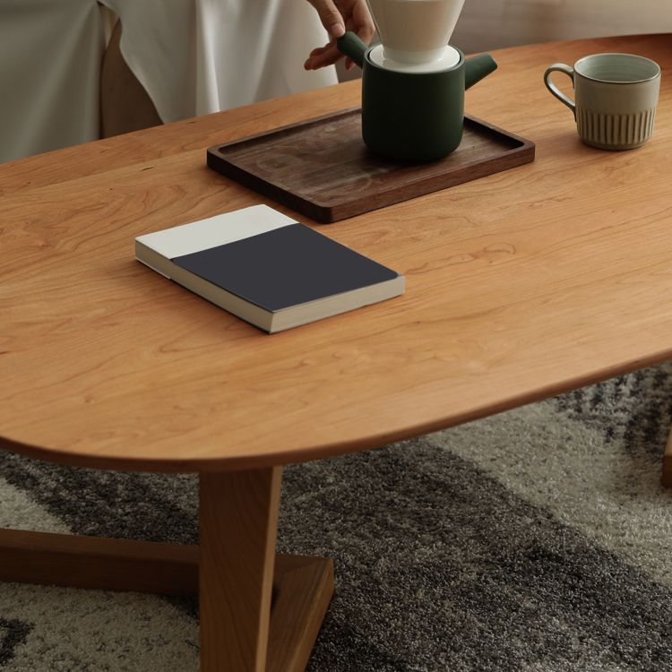 Ash Wood 2 Legs Coffee Table Elliptical 2 Nesting Cocktail Table Set