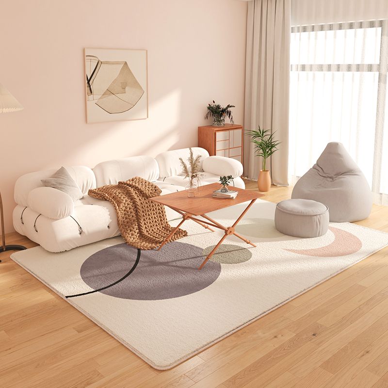 White Tone Nordic Rug Polyester Carpet Color Block Indoor Rug Non-Slip Backing for Living Room