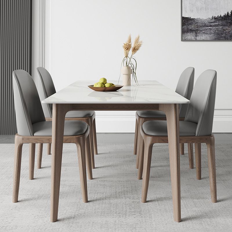 Contemporary Style 1/2/5 Pieces Dining Chairs Set Rectangle Stone Furniture in White