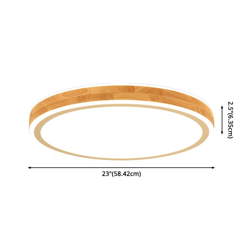 Wood Round Flush Mounted Lighting Fixture Nordic Beige LED Ceiling Flush Mount