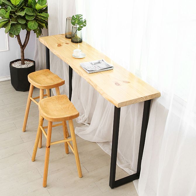 Modern Rectangle Bar Dining Table Wood Sled Bar Height Pub Table with Iron Base