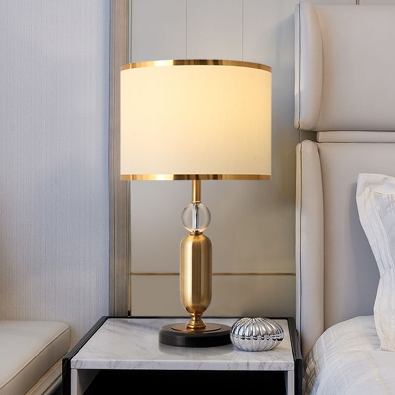 Drum Shade Great Room Table Light Traditional Clear Crystal 1 Head White Nightanche Lampe