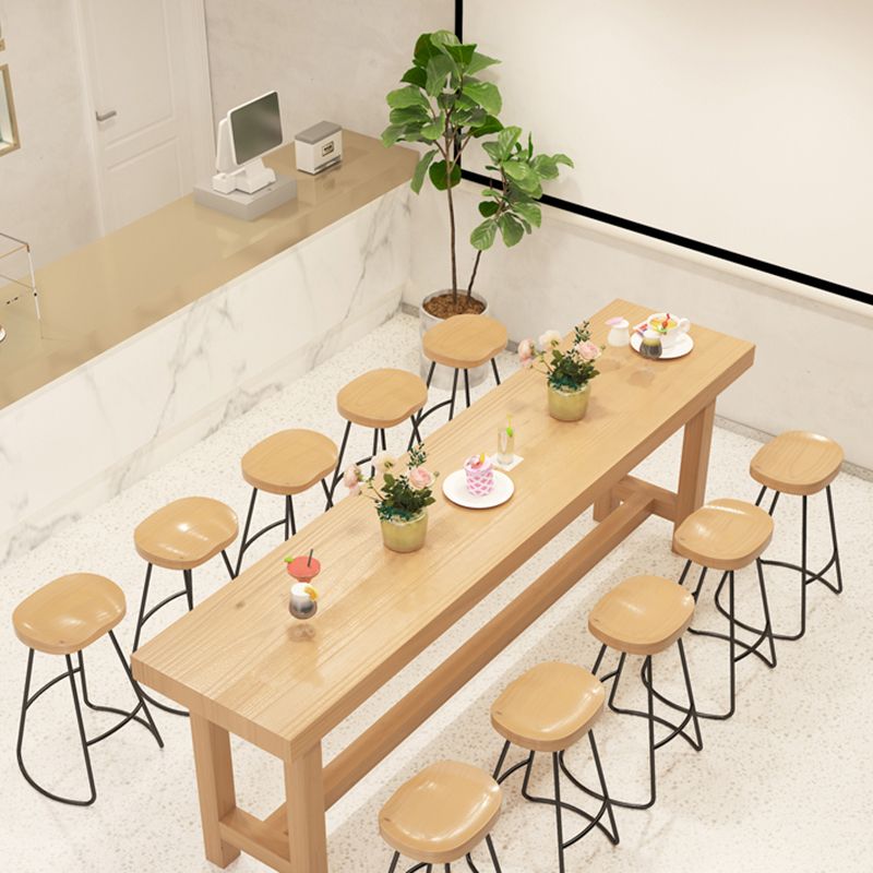 Contemporary Rectangle Bar Table Solid Wood Bistro Bar Desk with Trestle Base