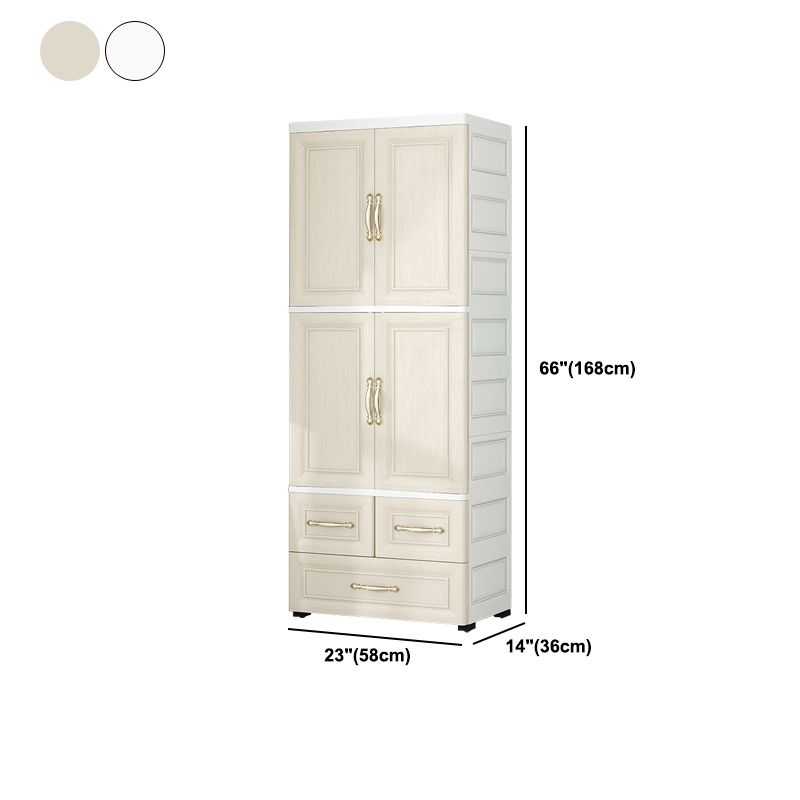 Beige and White Wardrobe Armoire Contemporary Style Plastic Wardrobe Cabinet