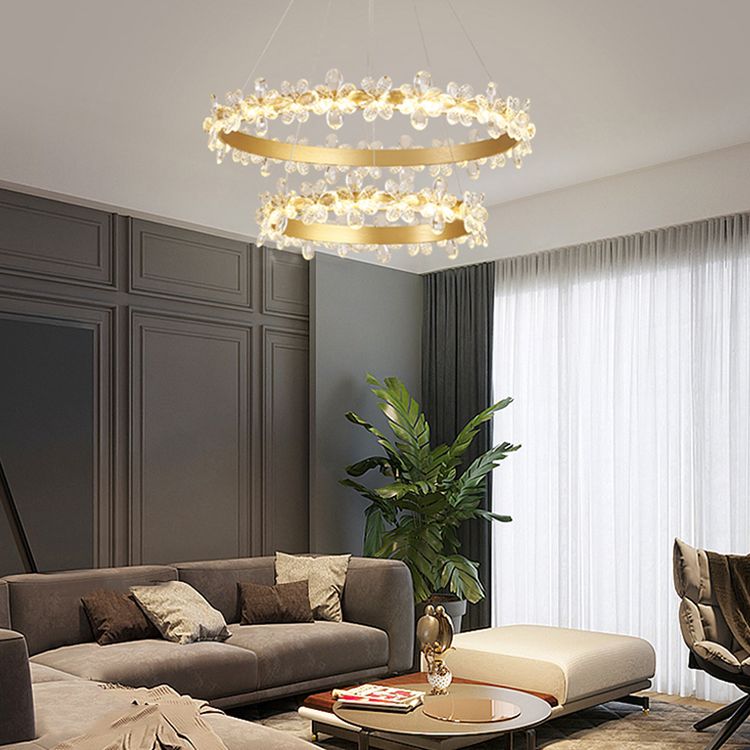 Modern Gold Chandelier Multiple Rings Chandelier Pendant Light Metal Chain Chandelier