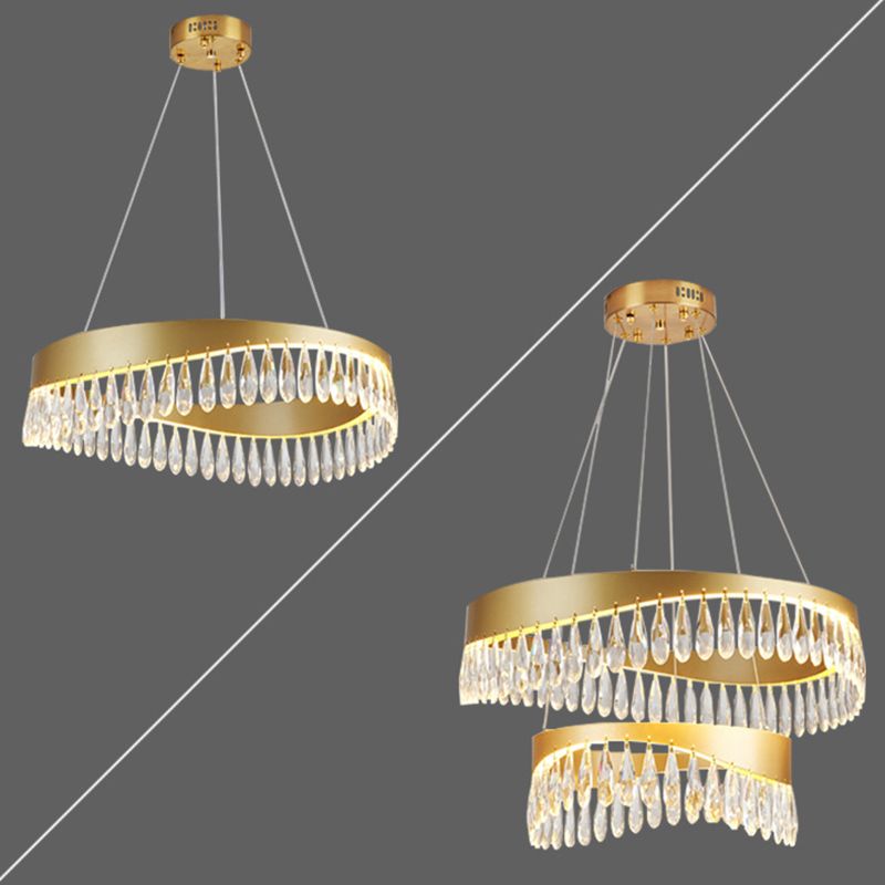 Adjustable Hanging Cord Chandelier Light Modern Round Crystal Ceiling Pendant for Restaurant