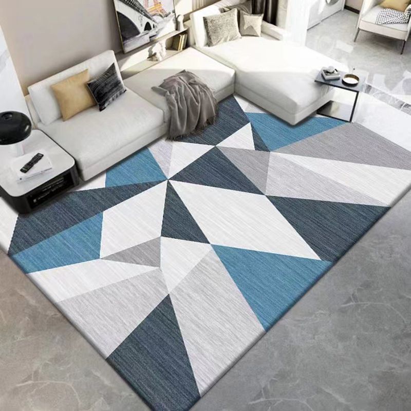 Polyster Rectangle Area Carpet Bedroom Geometric Printed Contemporary Non-Slip Backing