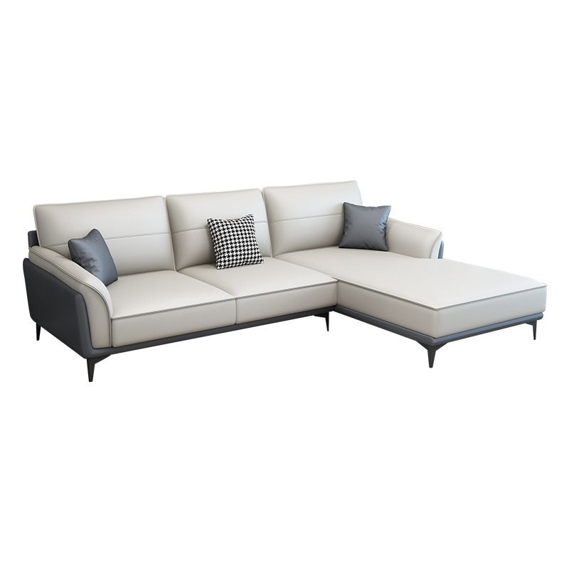 Faux Leather Pillow Back Sectional Sofa Flared Arm Sofa & Chaise